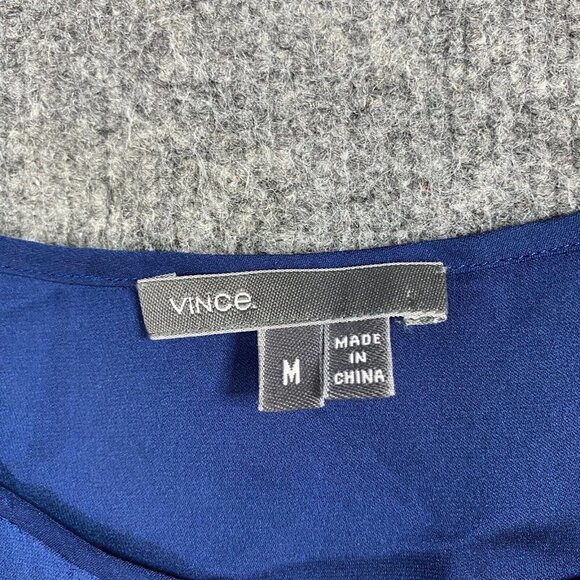 Vince Womens Shirt M Blue Silk Boat Neck 3/4 Sleeves - Picture 2 of 11
